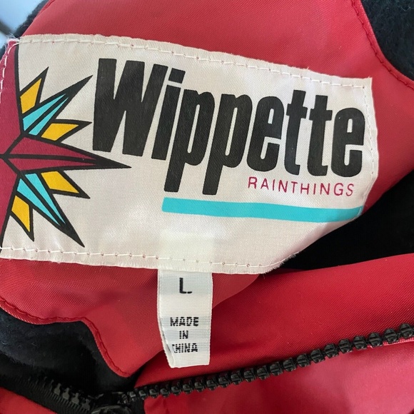 Vintage WIPPETTE Rainthings Red Vinyl Fleece Jacket Rain Coat Hoodie Womens Lrg - Picture 2 of 7